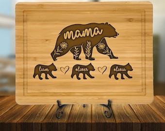 Custom Mama Bear Bamboo Cutting Board, Mother's Day Gift, Kids Names Gift, Personalized Mom Gift, Custom Bear Cubs Board, Mom Birthday Gift
