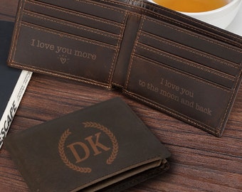 Billetera grabada personalizada, billetera para hombre, billetera de cuero, billetera personalizada para hombre, billetera grabada, billetera de regalo para él, regalo del día de Navidad