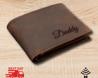 Personalized Leather Bifold Wallet, Engraved Gift for Him, RFID Blocking