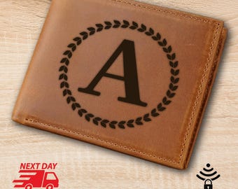 Personalized Leather Wallet, Valentines Day Gift, Custom Engraved RFID Blocking Wallet
