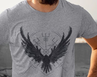 Raven with Vegvisir, Viking Tshirt, Raven Lover, Goth Raven, Scandinavian Tee, Raven woman Shirt, Bird Lover, Crow Shirt, Gift for Men