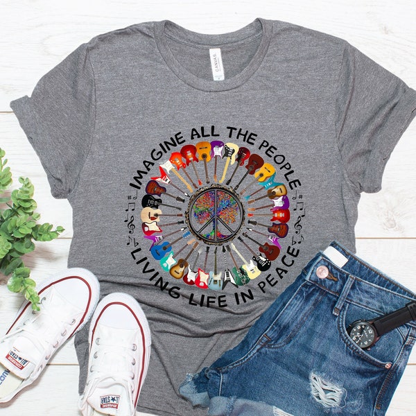 The Beatles Imagine Tshirt, Guitar Shirt, Grey Beatles Shirt, Beatles Song Lyric Tshirt, Peace Shirt, Beatles Lover Gift