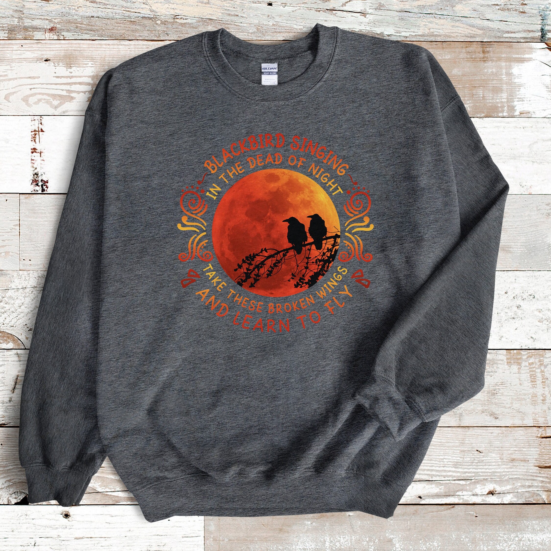 Blackbird Beatles Sweatshirt, Beatles Lyric, Music Lover, Retro Music Lover, Blackbird Singing in the Dead of Night, Hippie Music Sweater