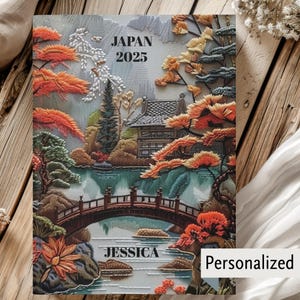 Diario de viaje a Japón con aspecto bordado, libro de recuerdos de vacaciones en Japón, diario de viaje en crucero por Japón, cuaderno de viaje a Japón, estudios en el extranjero