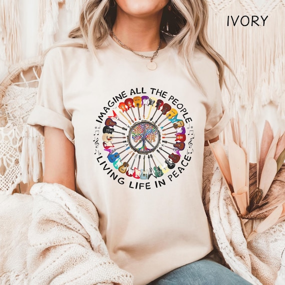 The Beatles Imagine T-shirt, Guitar Shirt, Grey Beatles Shirt, Beatles Song Lyric Tshirt, Peace Shirt, Beatles Lover Gift, Retro Music Tee