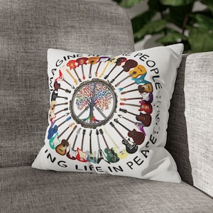 The Beatles Imagine Retro Throw Pillow Cover Guitar Pillow Beatles Pillow Beatles Song Lyric Pillow, Beatles Lover Gift, Peace Symbol Pillow