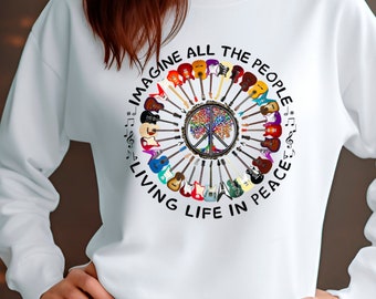 Camiseta Beatles Imagine de manga larga, camisa de guitarra, camisa de los Beatles, camiseta lírica de la canción de los Beatles, camisa de la paz, camiseta de manga larga del regalo del amante de los Beatles