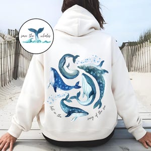 Beachy Whales Sea Animal Hoodie Sweatshirt Save the Whales, Ocean Inspired Beach Hoodie Oversized, Aesthetic Sweatshirt, Coastal Summer Vibe