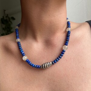 Vintage Thai citrine (cream/clear) lapis lazuli (blue) stone necklace -