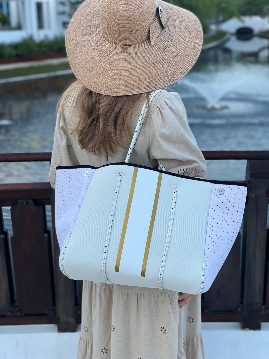 Neoprene Beige Canvas Large Beach Pool Sports Travel Gym