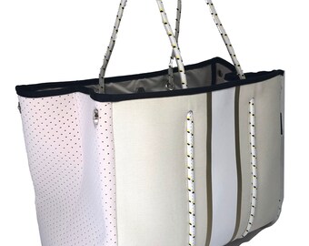 Neoprene Beige Canvas Large Beach Pool Sports Travel Gym Studio