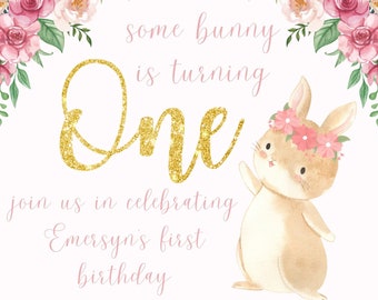 Sommige Bunny verjaardagsuitnodiging, eerste verjaardagsuitnodiging, konijn verjaardagsuitnodiging