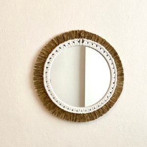 Gold Macrame Mirror, Boho Home Wall Hanging, Bedroom Decoration, Round Wall Mirror, Christmas Decoration, Birthday Gift, Next Day Shipping