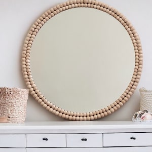 20" Round Beaded Mirror, Bohemian Wall Decor