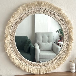 Large Macrame Mirror, Boho Mirror, Housewarming And Birthday Gift, Boho Wall Decor, Beaded Macrame, Living Room Decor, Baby Room Decor