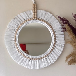 White Macrame Mirror, Handmade Decor, Boho Mirror, Nursery Decor, Kids Room Decor ,Living Room Decor ,Housewarming Gift