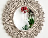 Beige Macrame Mirror, Bohemian Wall Decor, New Home Gift