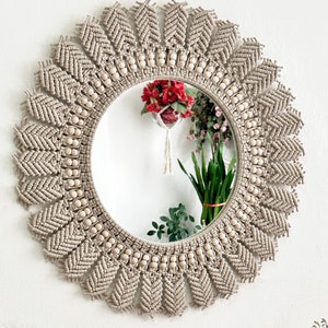 Beige Macrame Mirror, New Baby Room Decoration, Mandala Macrame Mirror, Christmas Gifts, New Home Decoration, Bohemian Wall Decorations