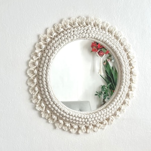 Large White Macrame Mirror , New Baby Room Decor , Mandala Mirror , Mom Gift , Bedroom Decor , Kids Room Decor , Macrame Wall Hanging