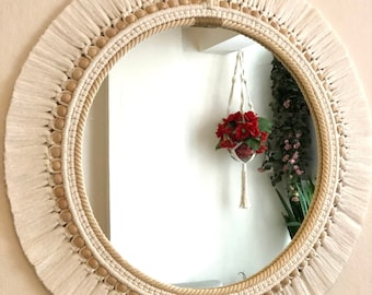 Beaded Macrame Round Mirror | Boho Wall Hanging Decor