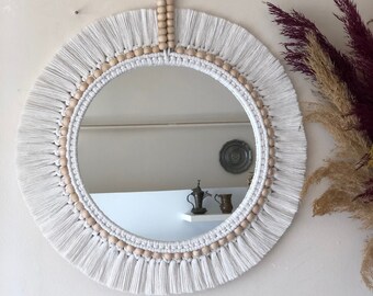 White Macrame Wall Mirror, Boho Decor, Nursery Decor, Housewarming Gift