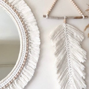 Large Round Macrame Mirror ,Soft Boho Decor ,White Wall Decor ,Woven Macrame Wall Hanging , Mother&#39;s Day Gift  ,Mandala Mirror