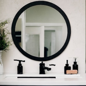 Black Round Hanging Mirror, 24 Inch Black Mirror, Large Wooden Mirror, Bedroom Mirror, Entrance Mirror, Bathroom Mirror, Makeup Mirror