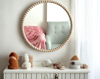 Beaded Round Wall Mirror, Boho Baby Room Decor