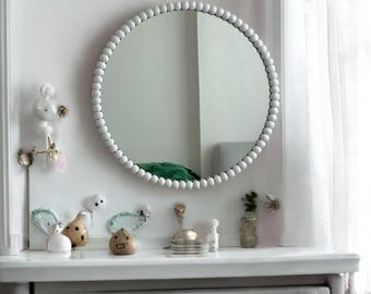 Large Beaded Round Wall Mirror, Boho Home Decor