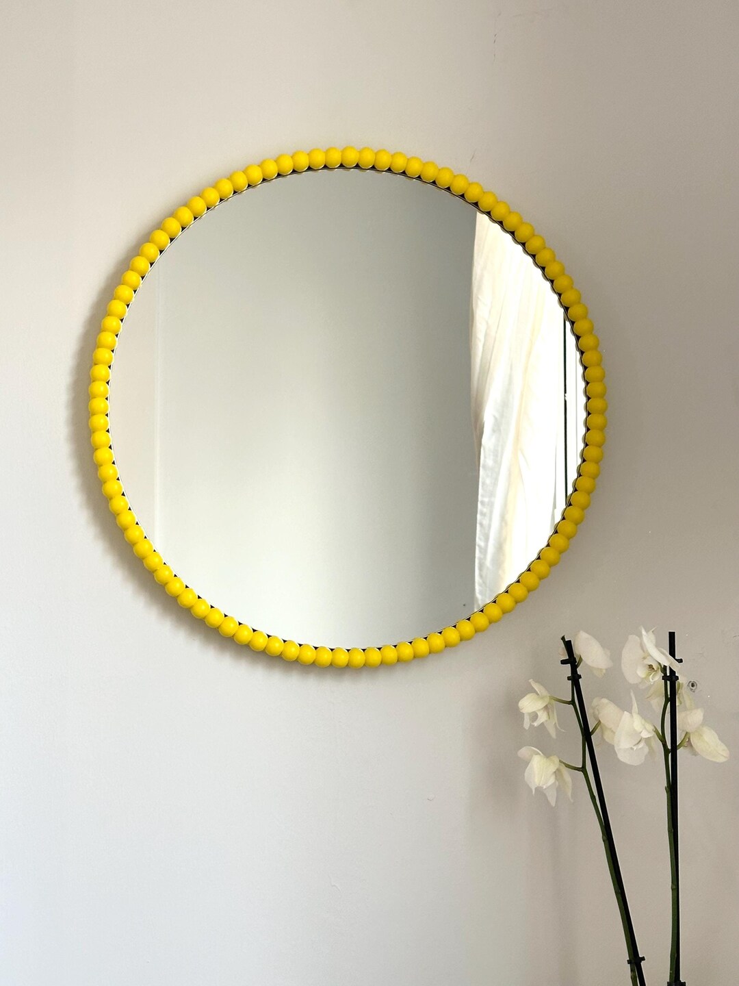 Yellow Mirror Wall Decor, Large Round Hanging Mirror, Baby Room Wall ...