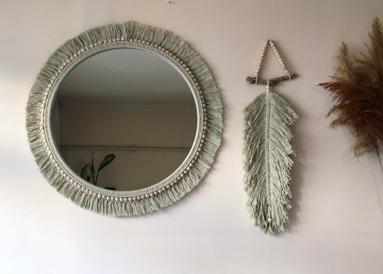 Green Large Mirror ,boho Mirror ,wall Hanging ,express Shipping 1-3 ...