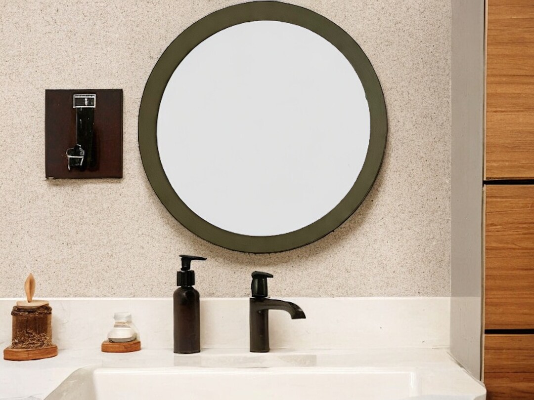 Green Round Large Mirror, Boho Mirror, Dresser Mirror, Bathroom Mirror ...
