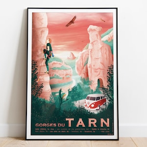 Cartel de las Gargantas del Tarn en papel de alta calidad. Turismo en Lozère, escalada, naturaleza y vida en furgoneta - Delivery Point Relais