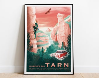 Tarn Gorges poster on high-quality paper. Tourism in Lozère, climbing, nature and van life - Delivery Point Relais