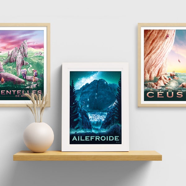 Lot de 3 affiches A4, dessins aux choix - Tirages d'art sur un papier de haute qualité - Décoration d'escalade, de nature et montagne