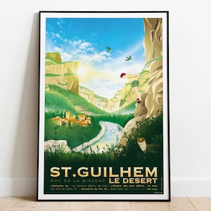 Affiche Saint-Guilhem-le-Désert - Escalade et Via Ferrata en nature - Tirage d'art sur un papier de haute qualité - Livraison Point Relais