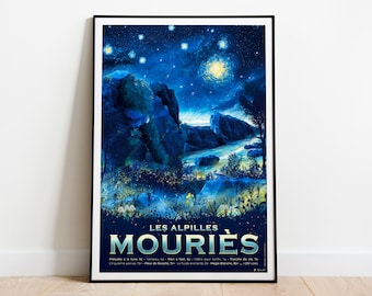 Poster Les Alpilles, Mouriès - Van Gogh inspiration The Starry Night - Art print on high quality paper - Provence decoration