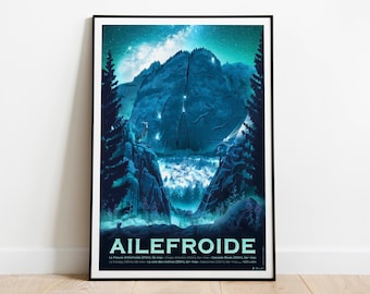 Ailefroide poster at night, in the Pays des Écrins, Alps, Valouise, Pelvoux - Print on high quality paper - Climbing poster France