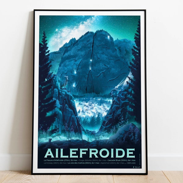 Affiche Ailefroide la nuit, au Pays des Écrins, Alpes, Valouise, Pelvoux - Tirage sur un papier de haute qualité - Poster d'escalade France