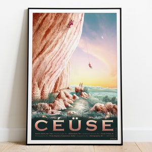 Céüse poster - The climbing cliff in vintage colors, on high quality paper. Decocation hautes alpes - Delivery Point Relais