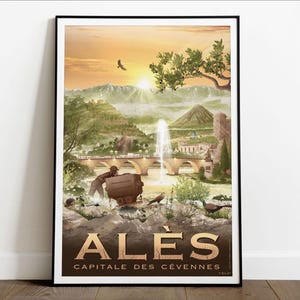 Póster Alès Capital de las Cevenas de Mister AF – Diseño hecho a mano en estilo vintage. Impresión artística en papel de alta calidad.