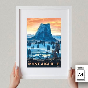 Poster Mont Aiguille, Vercors Art print on high quality paper. Mountain, nature and hiking Delivery Point Relais® A4 - 21x29,7 cm
