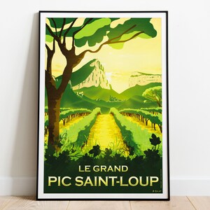 Cartel del Pic Saint-Loup, montaña entre Montpellier y las Cevenas - Dibujo impreso en papel de alta calidad - Punto de entrega Relais®