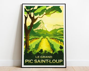 Pic Saint-Loup poster, mountain between Montpellier and the Cévennes - Drawing printed on high quality paper - Delivery Point Relais®