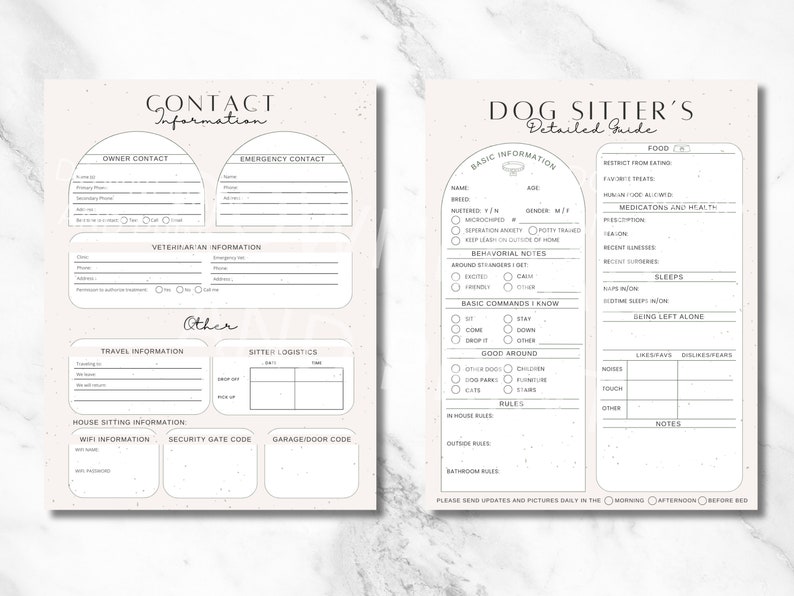Dog Sitter Detailed Guide, Petcare Info Sheet (PDF Digital Download) - Etsy
