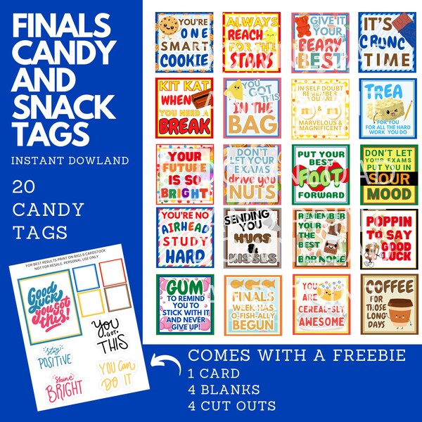 Finals Care Package Tags, Printable Gift Tags for Students, College Care Package Kit, Test Taking Survival Kit College Daughter or Son Gift