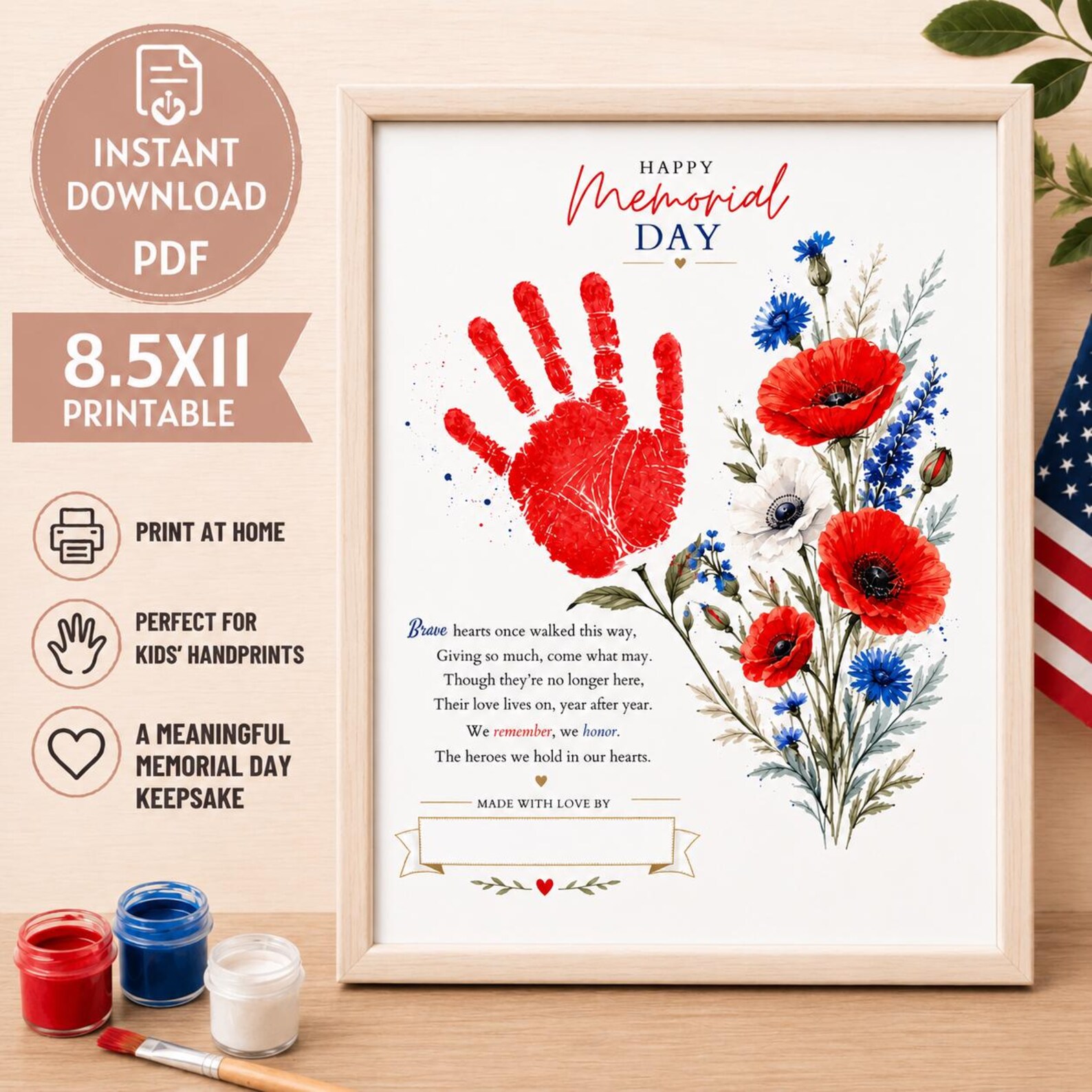 Memorial Day Handprint Art Printable | Patriotic Kids Craft | Poppy ...