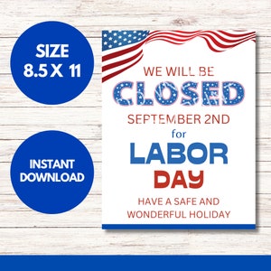 Geschlossen für Arbeitstag druckbare Zeichen, Abschlussschilder, Happy Labor Day, geschlossen Zeichen, Sofort Download