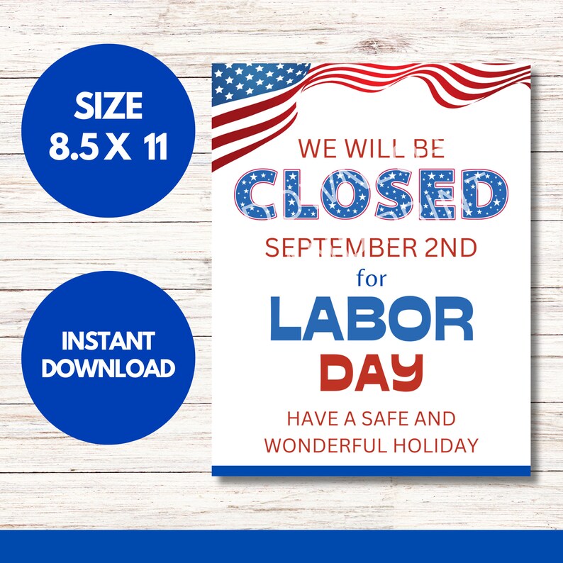 Closed for Labor Day Printable Sign, Closing Signs, Happy Labor Day, Closed Sign, Instant ...
