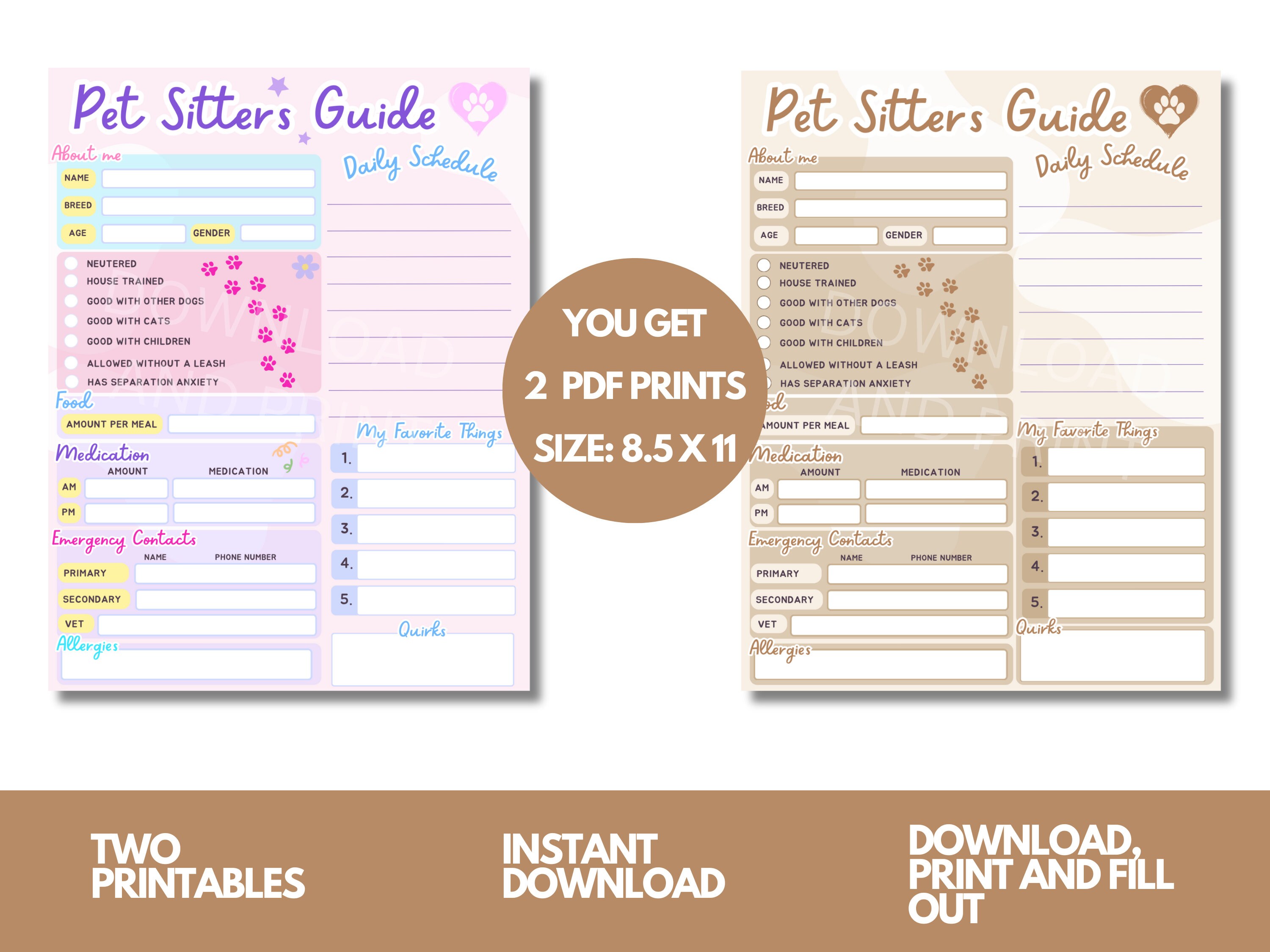 Dog Sitter Instructions, Printable Pet Sitter Template, Petcare Info Sheet, Dog Sitter ...